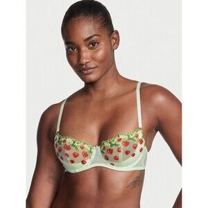 Victoria's Secret Wicked Unlined Bra Strawberry Embroidery Pale Green 34C